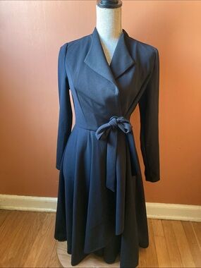 Ke Ke Classic Black Wrap Midi Dress with Tie Waist